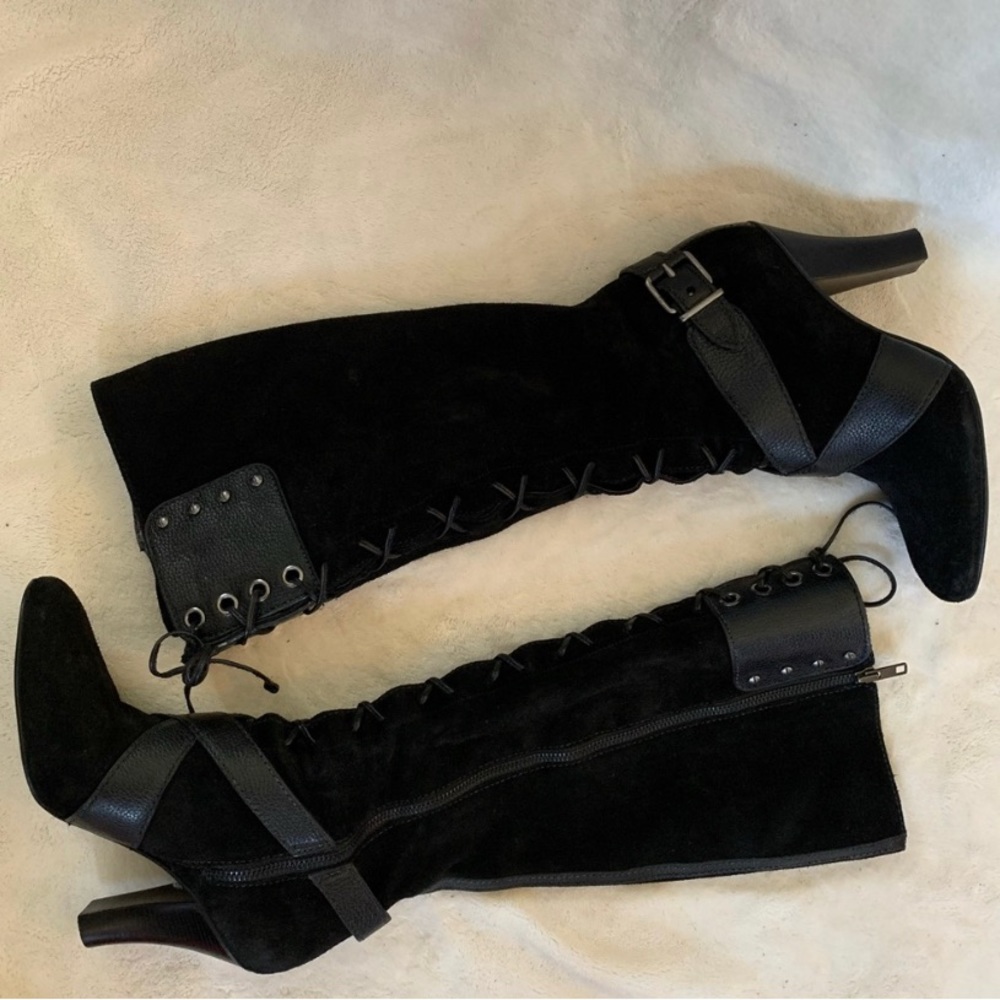 Cole Haan Black Suede Leather Heeled Tall Boots 8B